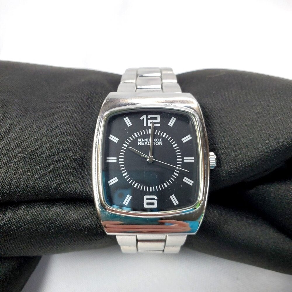 Kenneth Cole Reaction Mens Stainless Steel Watch Black Dial 7 3/4" band Works - Picture 3 of 12